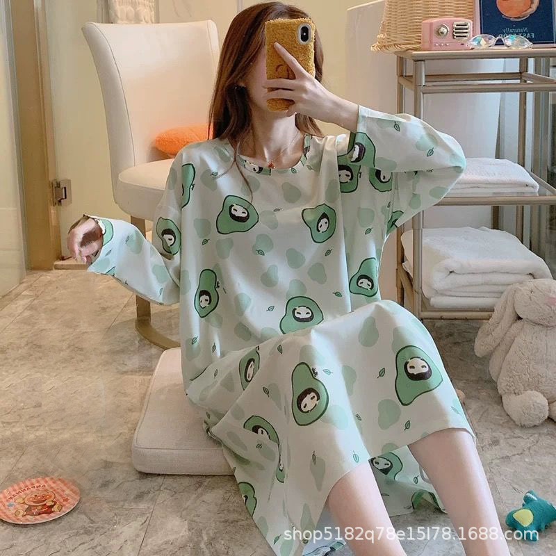 Otoño estilo coreano camisón de manga larga de las mujeres lindo más tamaño camisón de las mujeres Primavera Otoño Invierno largo camisón al aire libre ropa para el hogar