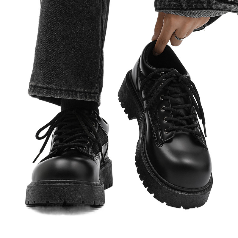 Chaussures Derby noires à semelle épaisse, style britannique, pour homme, idéales pour un mariage ou un costume._voghion.com