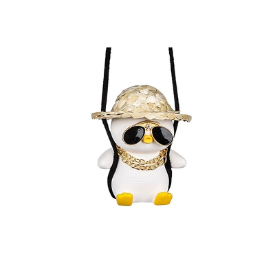Rearview Mirror Car Interior Decoration: Car hanging - straw-hat-rich-penguin