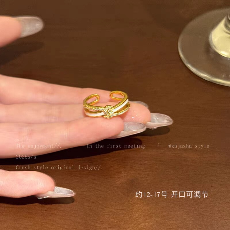 温柔绽放~鸢尾蝴蝶锆石开口戒指女款中古小众设计食指戒时尚指环|undefined