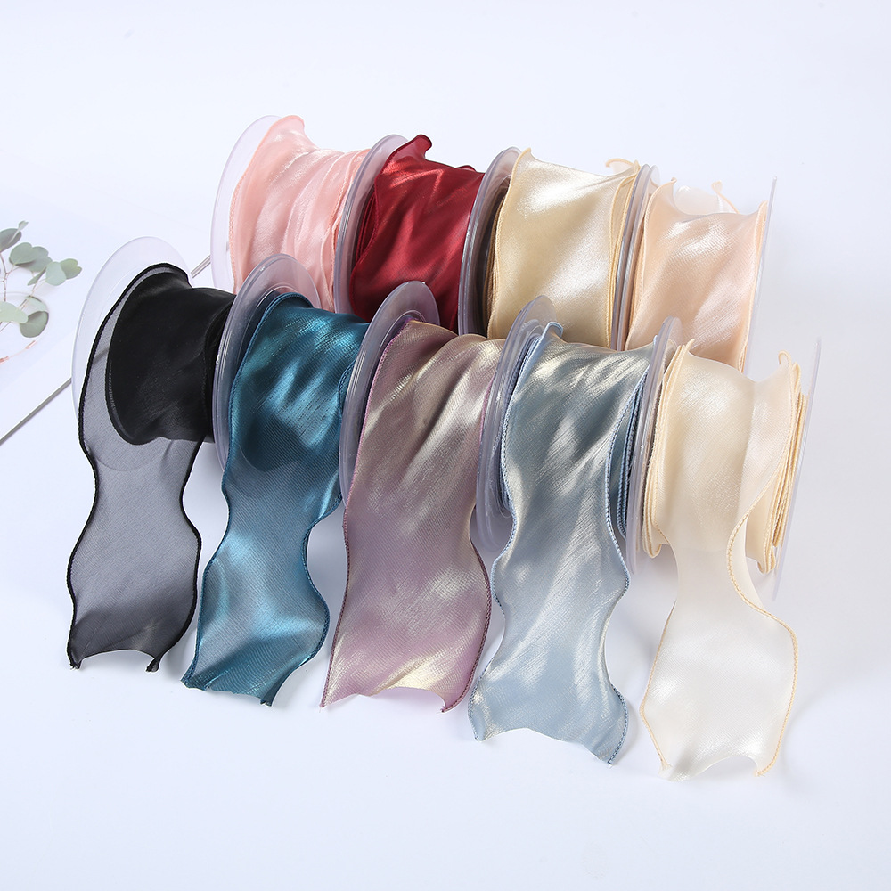 韩国缎面涤纶鱼尾纱鲜花包装纱带礼品烘焙蛋糕彩带DIY头饰丝带