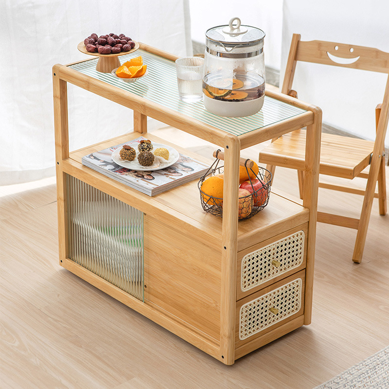 Gabinete lateral de vidrio pequeño portátil gabinete lateral de ratán japonés hogar extremadamente estrecho armario simple