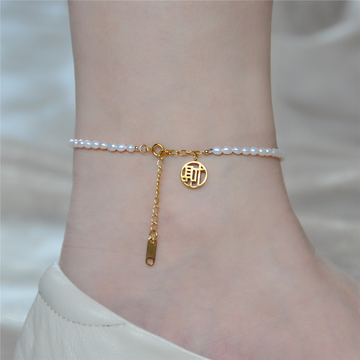 senior natural Pearl Anklet A small minority design Blessing cards Wealth Foot rope Blessing Anklet children sexy
