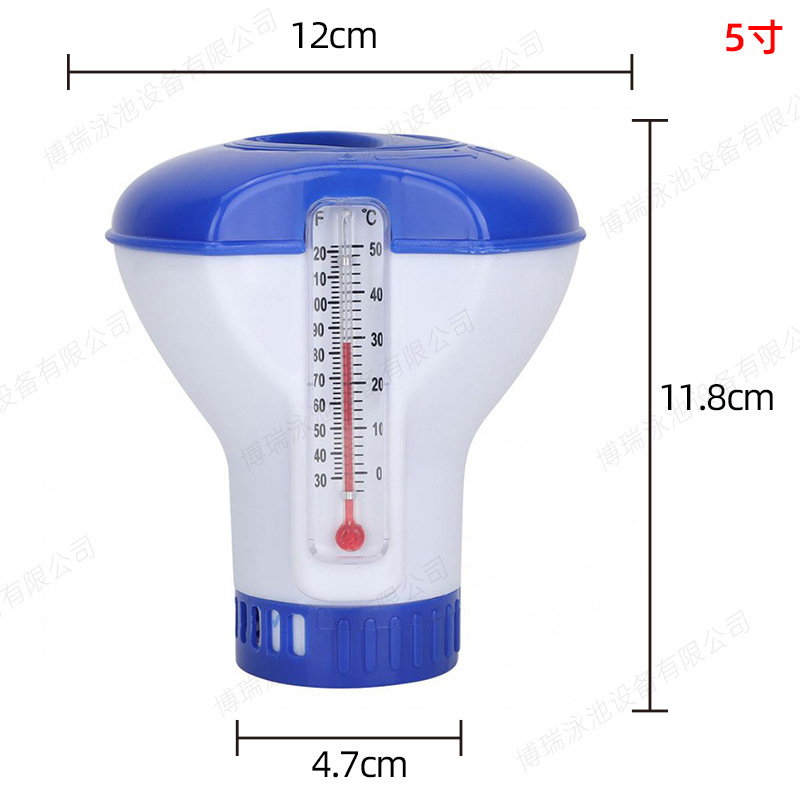 Dispensador flotante de la medicina de la píldora de la piscina de 5 pulgadas con el termómetro Dispensador flotante de la medicina de la desinfección de la piscina de la exportación del comercio exterior