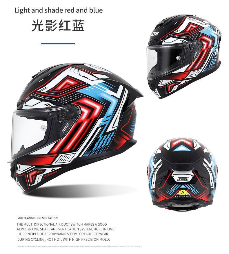 Gsb-S361-Motorcycle Full-Face Helmet, Imitation Racing Helmet Shape, Breathable and Ventilated Lining, Suitable for All Seasons, with Reserved Earphone and Eye Slots