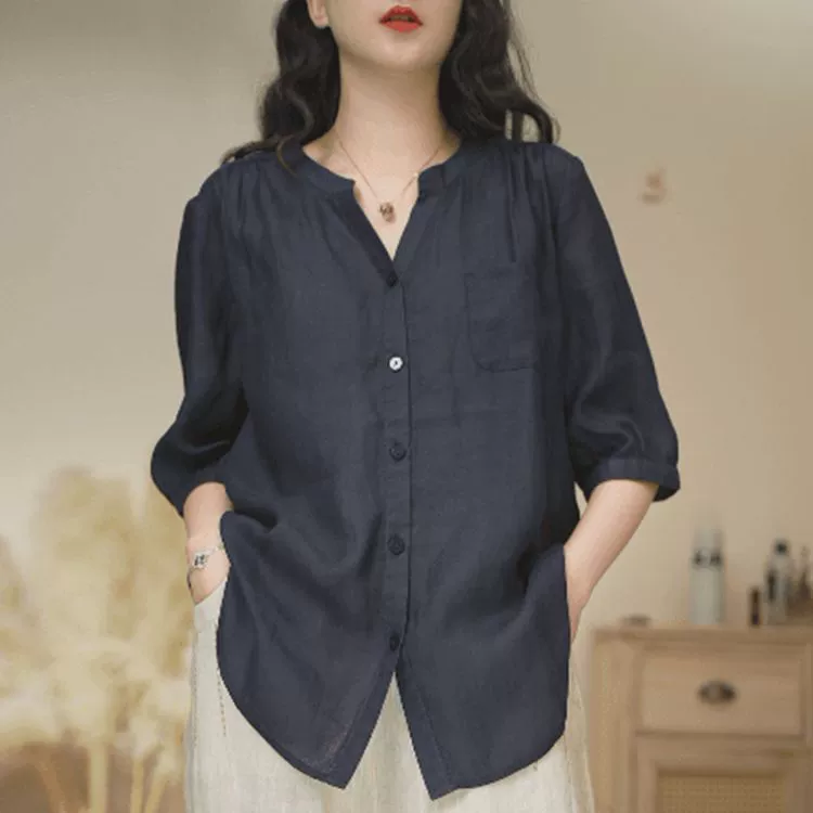 Летняя однотонная рубашка, plus size, оверсайз, V-образный вырез, западный стиль