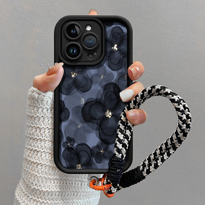 Suitable for Redmi 15C Camellia Beautiful Note14Pro+ Trendy Note10 Fashionable K80 Black Phone Case 9A