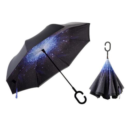 Portable, reversible umbrella with long handle, third generation C-type advertising umbrella, car umbrella, hands-free double-layer reversible umbrella