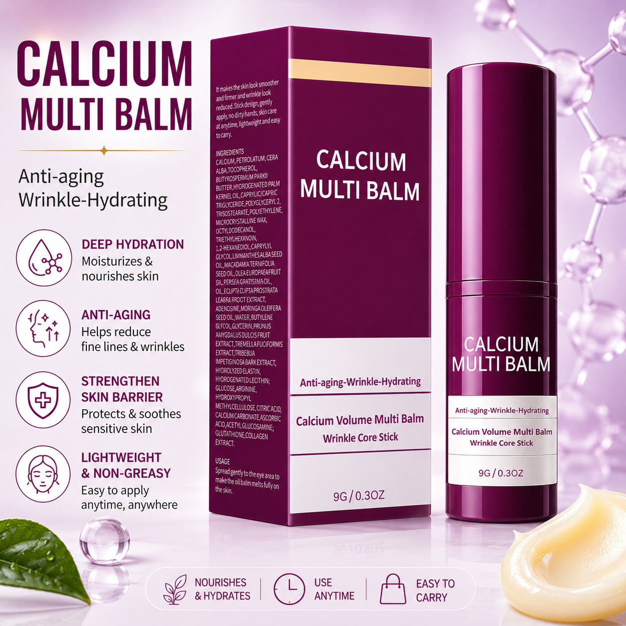 Cross-Border Hot-Selling Product Calcium Multi Balm Calcium Cream Essence Stick Facial Collagen Moisturizing Stick