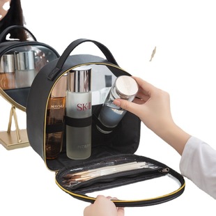 Epidemic bag semicircle PU waterproof cosmetic bag portable portable skin care storage bag large capacity wash bag customization