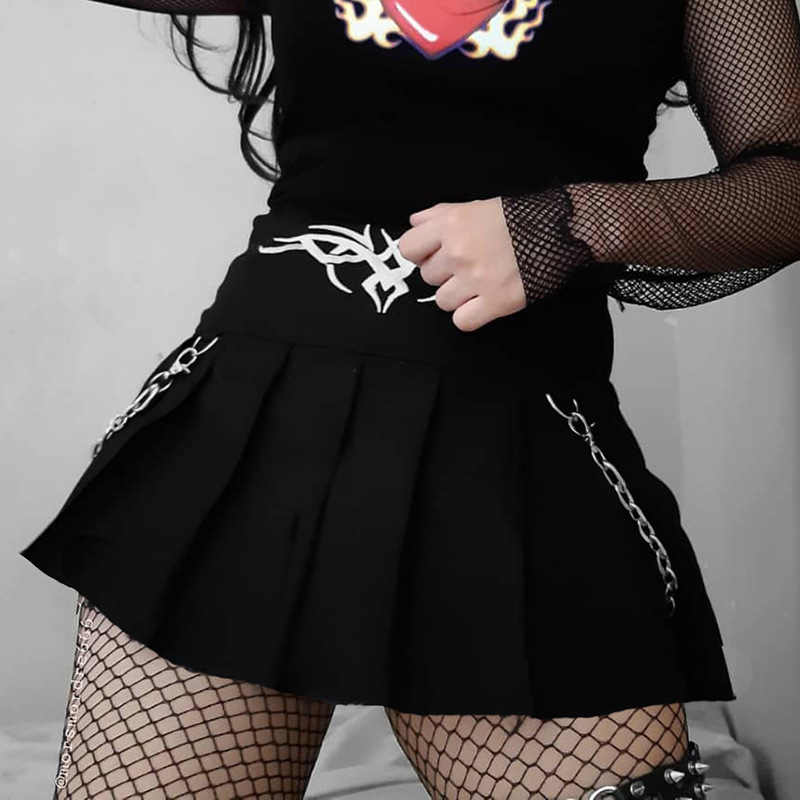 Gothic Style Totem Embroidery Chain Miniskirt NSGYB116280