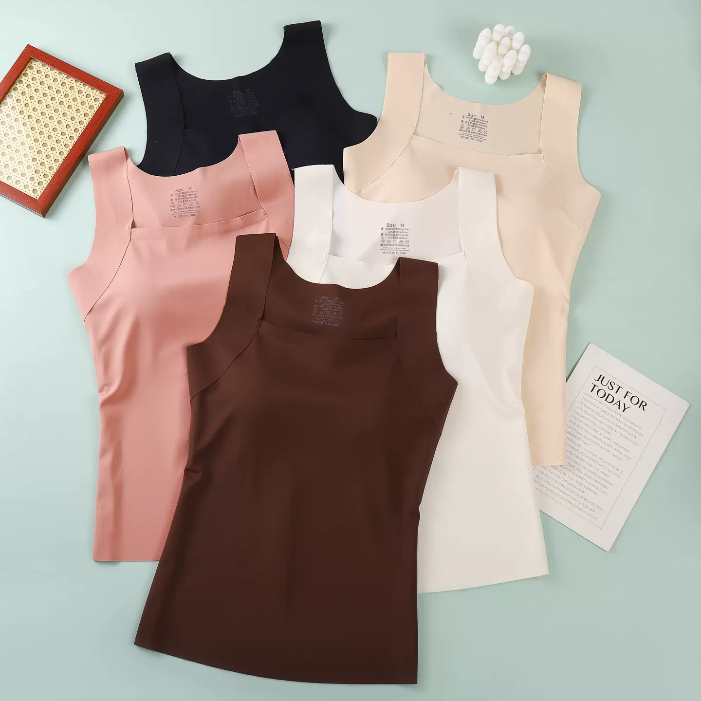 四季款女士背心带胸垫固定杯大码透气美肤肌底衣可外穿内搭打底衣