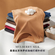桑蚕丝螺纹发热衣女长袖修身韩版纯色堆堆领内胆加绒保暖百搭上衣