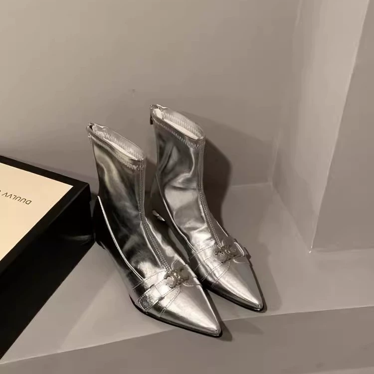 Французские и ботильоны сапоги женские сапоги 2024 осень-зима новый маленький ароматный темперамент остроконечные сапоги с низким каблуком эластичные тощие сапоги