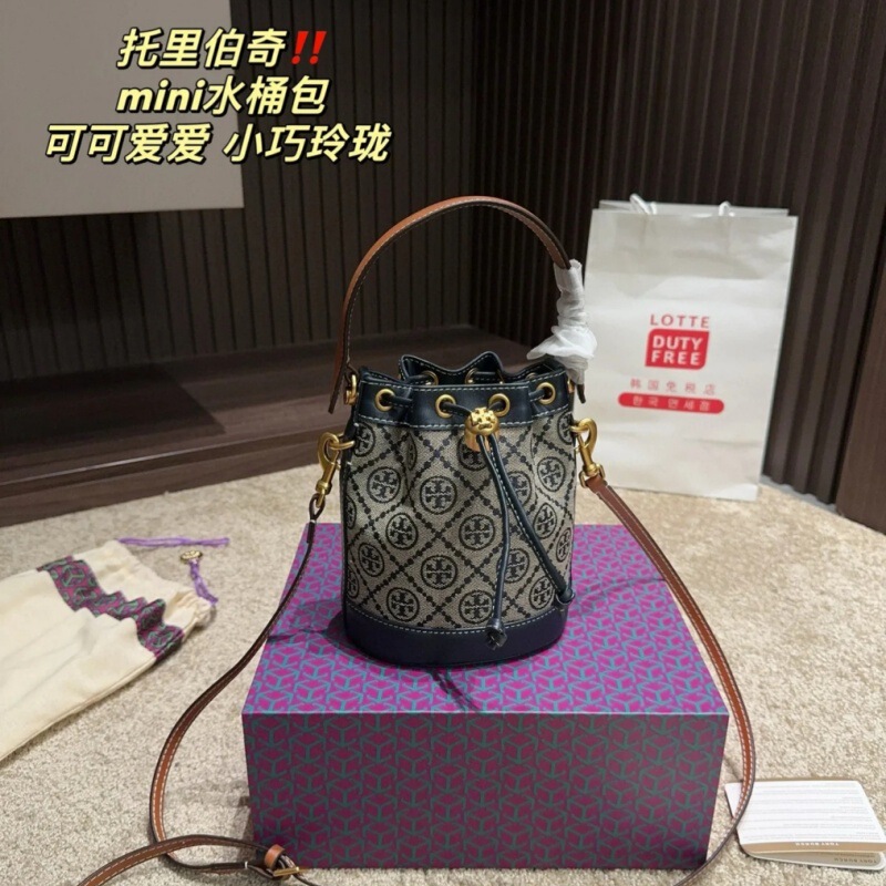 Tortyburch レトロ キャンバス フォーチュン バケット バッグ ワイン樽バッグ オールドフラワー フルプリント ショルダー クロスボディ ハンドバッグ レディース トレンド|undefined