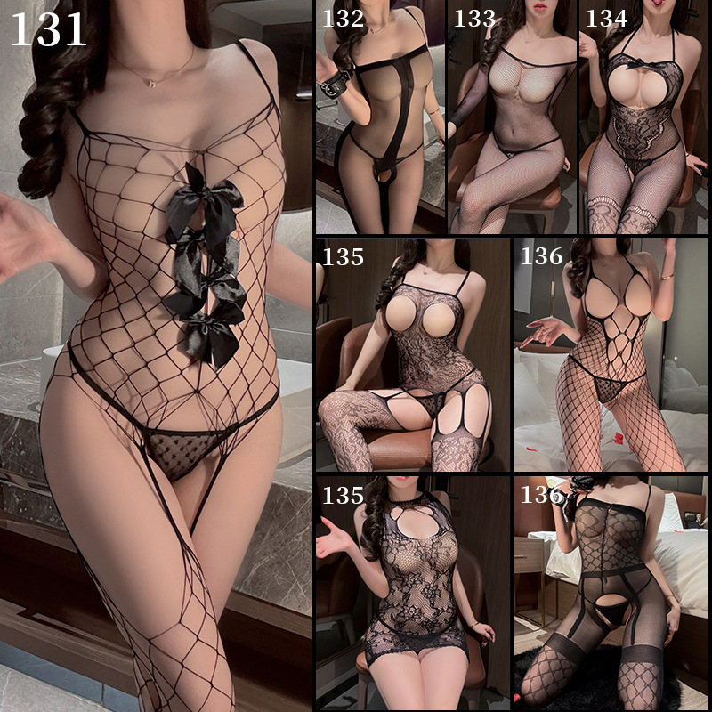 Sexy Lingerie, Sexy Hollow-Out Clothing, Full-Body Mesh Outfit, Sexy Open-Crotch Bodystocking, Tearable Hollow-Out See-Through Black Stockings