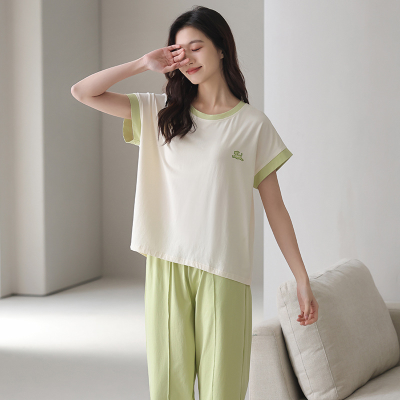 Tencel Roman Lyocell Pajamas Women's Summer Pullover Short-sleeved Trousers Middle-aged Women's Air-conditioning Clothing Home Clothes suit Tencel Roman Lyocell Pajamas Women's Summer Pullover Short-sleeved Trousers Middle-aged Women's Air-conditioning Clothing Home Clothes suit