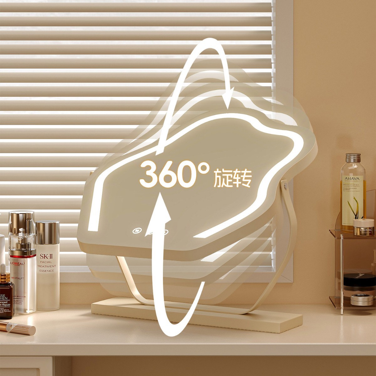Espejo de maquillaje de nubes LED con lámpara Espejo giratorio Espejo de mesa Espejo de maquillaje de dormitorio principal
