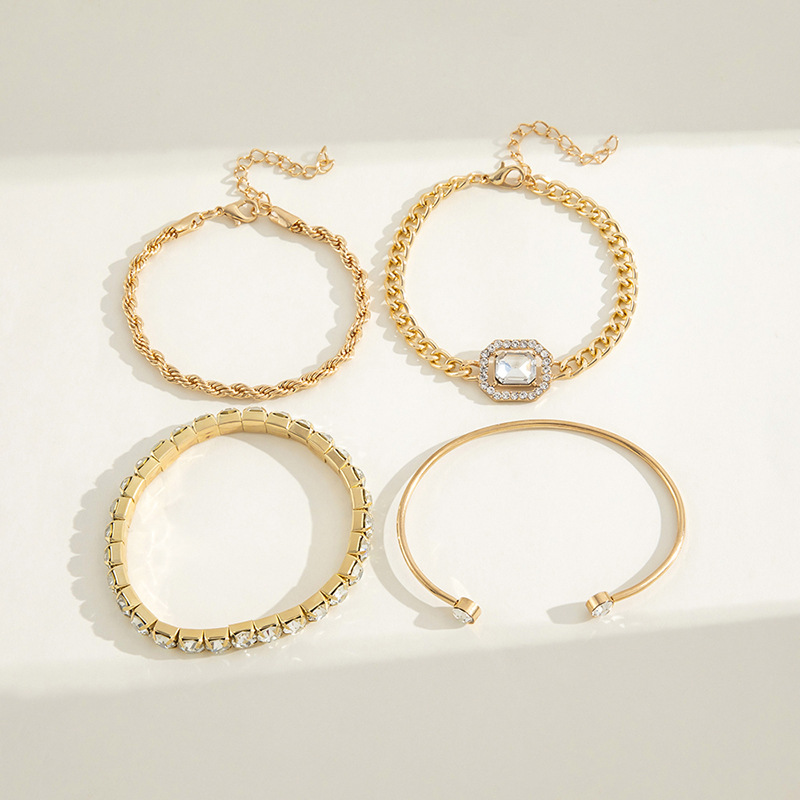 Fashion Geometric Metal Chain Inlay Rhinestone Bracelets