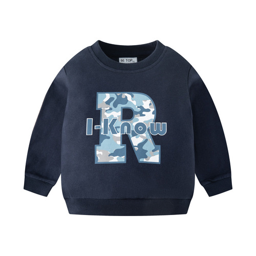 Be top new camouflage letter children's hoodie for babies with round neck spring and autumn wear, boys' long sleeve hooded sweater