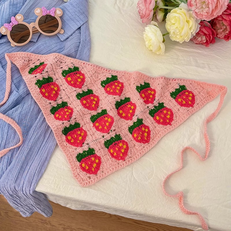 Zhao Zhaoyi con flores de punto toallas triangulares huecas toallas retrógradas francesas toallas de gancho para fotografiar mujeres turísticas