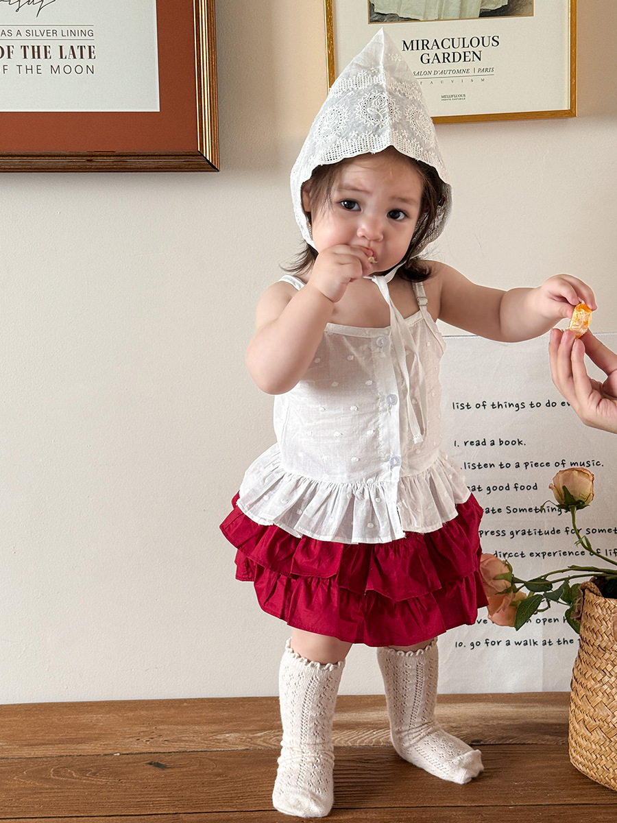 Ropa para niños de caña de pera Chaleco para niños Verano 2025 Nuevo estilo niña Algodón puro Clase A Camisola Camiseta Ropa de bebé