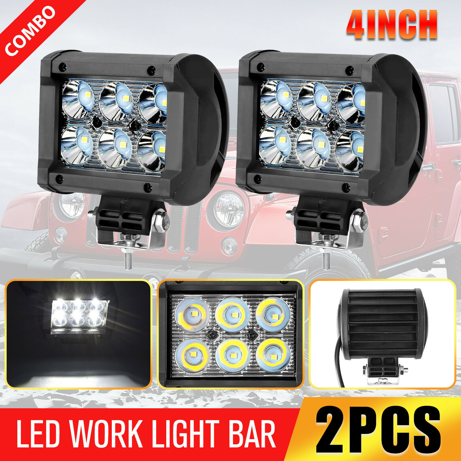 3 ojos 18W lámpara LED lámpara de tira de automóvil vehículo todoterreno faro de 4 pulgadas mantenimiento auxiliar luz blanca image 5