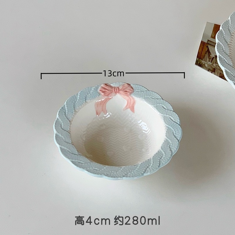 ガーリーハートリボンレースセラミックプレートライスボウルインケーキスナックプレートガーリーハートプレート高価値食器|undefined