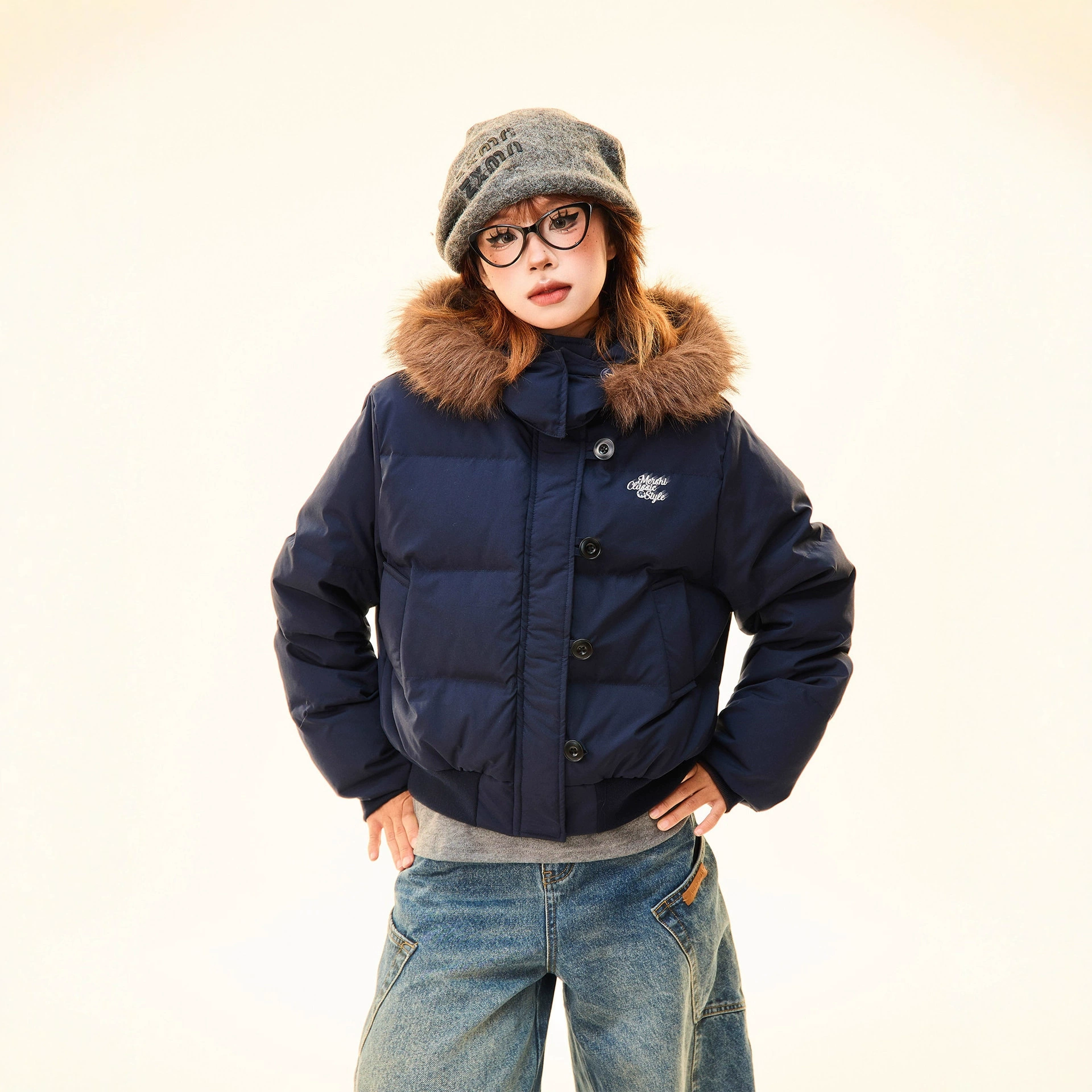 2025冬季新款工装派克棉服女学院风加厚保暖宽松连帽大毛领棉袄