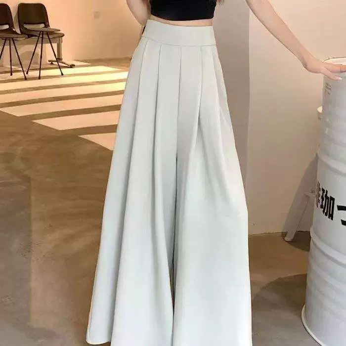 Брюки широкие с высокой талией (стиль юбки), свободный прямой крой, plus size, летние