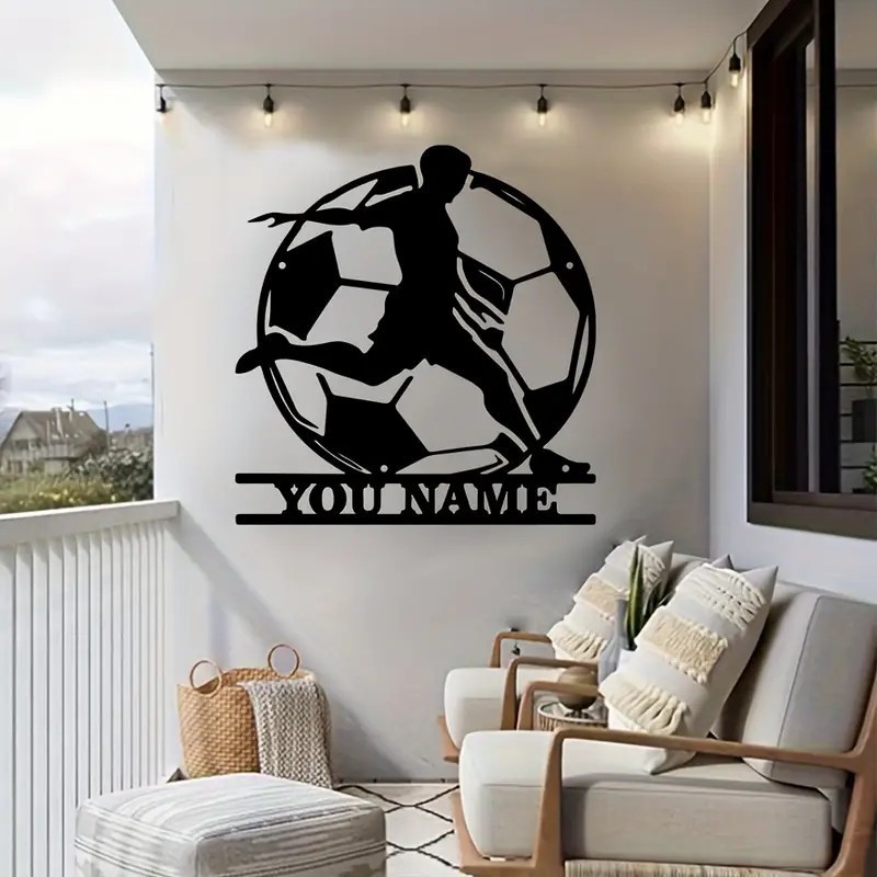 Reusable matte black metal wall decor with football player…