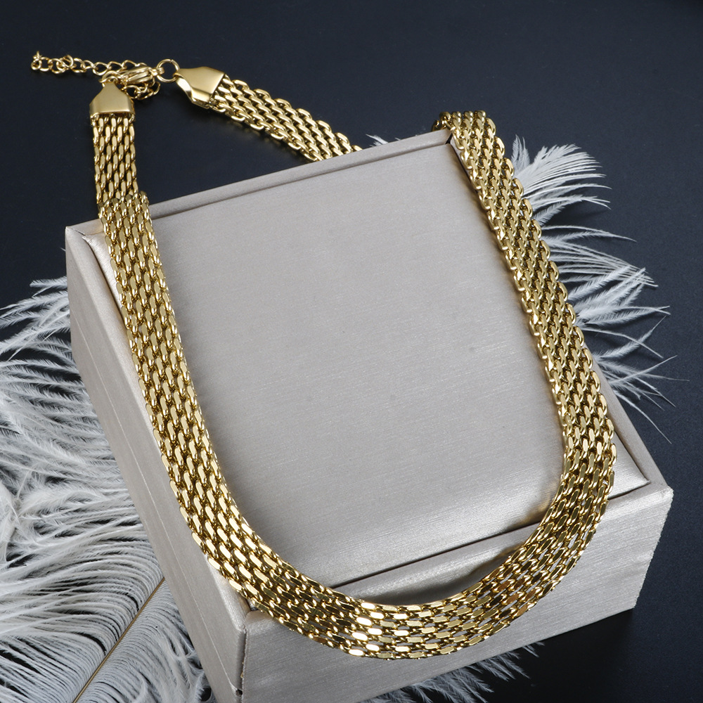 PVD Coated Gold Plating Process Real Gold Plated Plating Material PVD Coated Real Gold Plated Solid Color Titanium Steel Fashion Waterproof Non Tarnish Bracelets Necklace