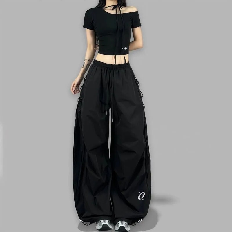 Adjustable Wide-Leg Cargo Pants for Women, Summer Loose Design, Niche Street Dance Jazz Quick-Dry Sports Casual Pants, Trendy Adjustable Wide-Leg Cargo Pants for Women, Summer Loose Design, Niche Street Dance Jazz Quick-Dry Sports Casual Pants, Trendy