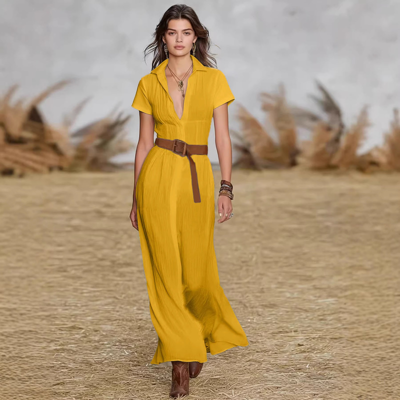 2026 European and American Independent Website Cross-Border Vacation Western Bohemian Beach Shirt-Collar Dress 2026 European and American Independent Website Cross-Border Vacation Western Bohemian Beach Shirt-Collar Dress