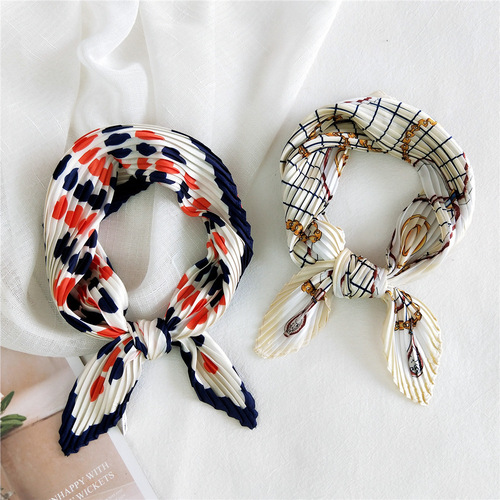 53 pleated small square scarf small silk scarf for women spring autumn summer Korean style headscarf work professional fashion scarf scarf