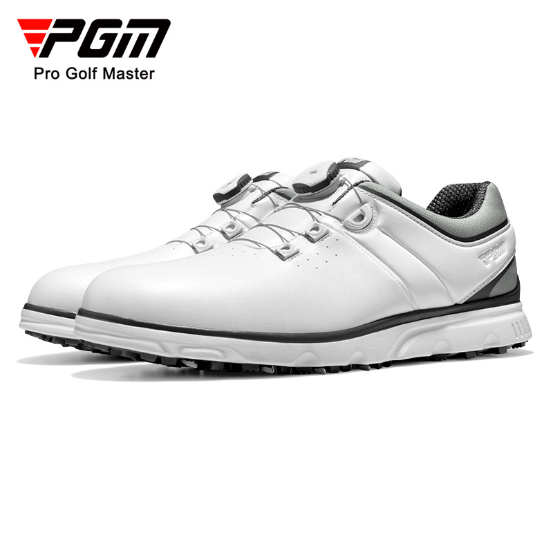 Giày golf nam PGM dây núm xoay đế đinh chống trượt, thoáng khí mùa thu — XZ275 - Trắng xám [Chống thấm nước/Dây giày núm/Đinh chống trượt bên]