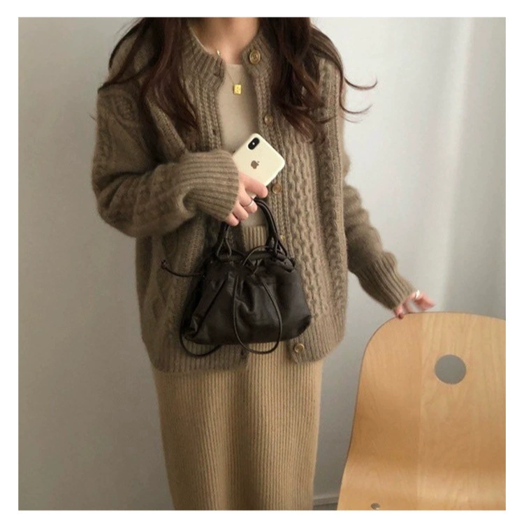 Кардиган женский из кашемира, толстая Wool Blend, осенние сплошные цвета