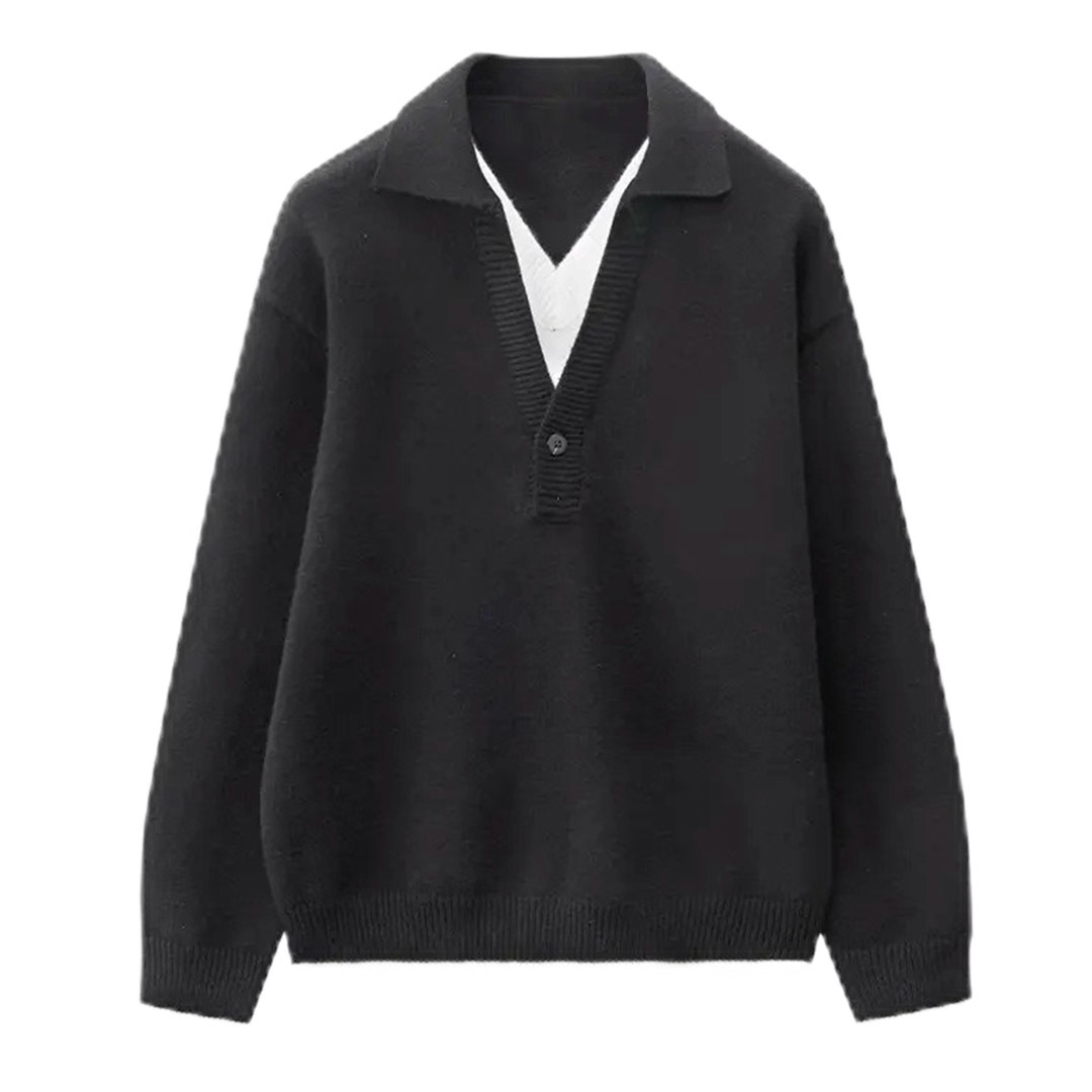 Explosiones transfronterizas de tamaño europeo de tamaño grande falso dos piezas polo con solapa de cuello en V camiseta de punto suéter hombre viejo fábrica de viento al por mayor