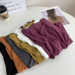 基礎金 ~ 涼しくて快適な銅アンモニアtシャツ女性! 夏の百合はやせている小柄な丸首の垂れ下がった感じの半袖の上着を見せます。