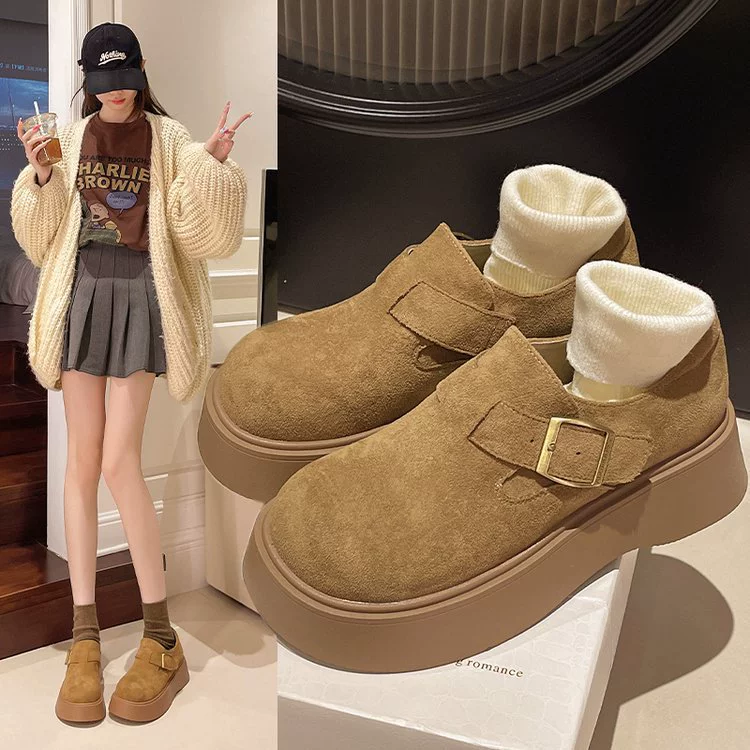 Туфли лоферы 2025 весна новый стиль Birkenstock обувь, пробковая подошва, плоская толстая подошва, округлый носок, обувь на slip-on/липучках