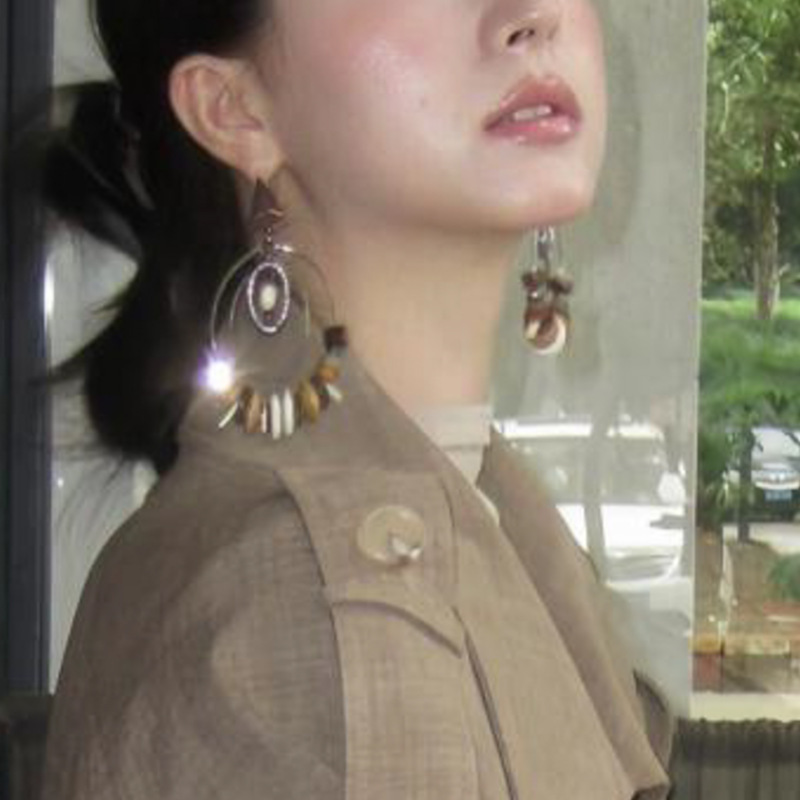 复古感波西米亚串珠圈圈耳环轻奢高级感碎石耳钉精致气质度假耳饰|undefined