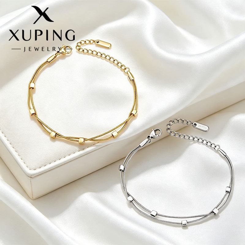 Pulsera de Cadena de Serpiente de Doble Capa de Acero Inoxidable 304 para Mujer image 1