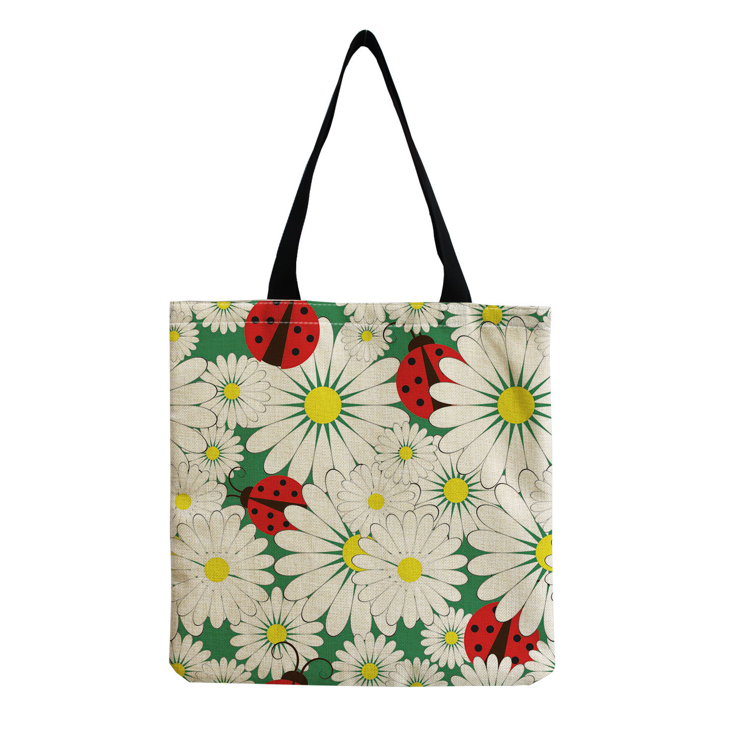 新品 小清新风单肩手提可重复使用布包 娇嫩小雏菊印花棉麻购物袋