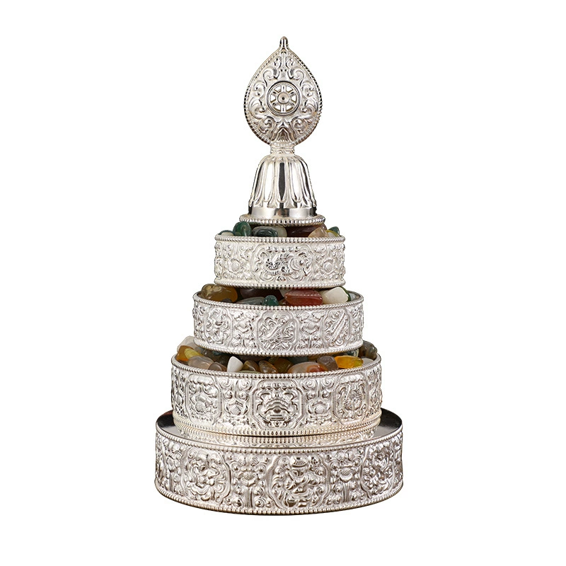 Манза Плита Sterling Silver Silver Buddha Equipment Eight Auspicious Ornaments Manda Plate with Chassis Exquisite Workmanship