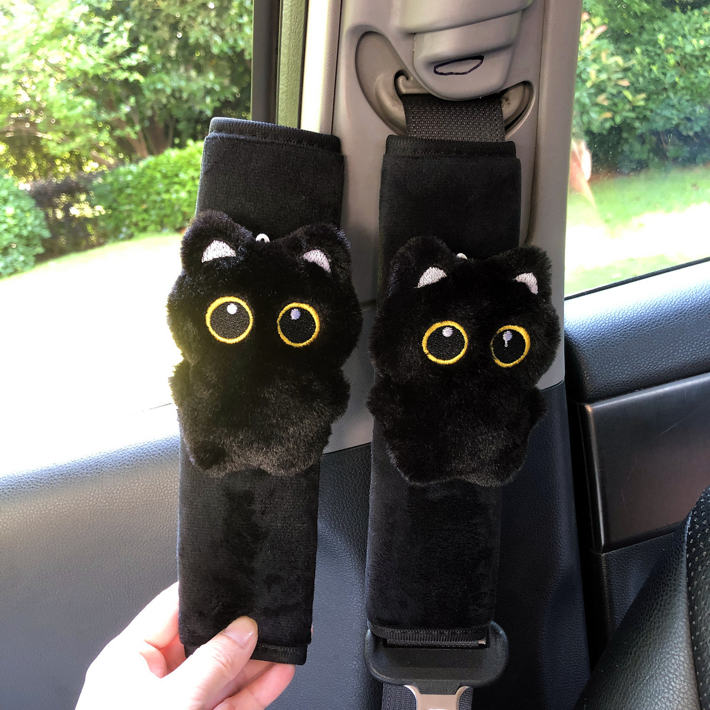 Cross-Border Hot-Selling New Model Black Cat Car Safety Shoulder Pad Plush Cute Cat Shoulder Pad for Girls Couple Gift