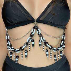 欧美magic 8ball bodychain黑8链条胸饰女潮流夸张饰品身体链批发