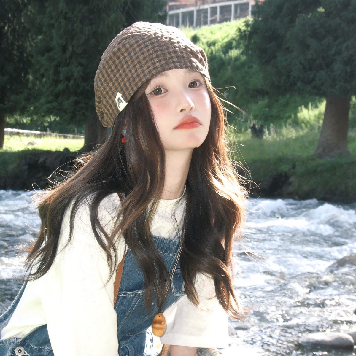 Vintage-Karomütze für Damen, dünn, für den Sommer, für großen Kopfumfang, elegant, vielseitig und lässig._voghion.com