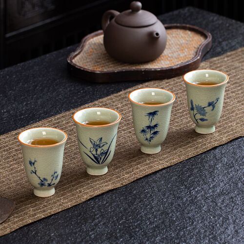 Factory-wholesale Ge Kiln Crackle Master Cups, Hand-Painted Kung Fu Cups, Tea-Tasting Cups, Ice-Crack Cups, Plum & Orchid Cups, and Bamboo-Chrysanthemum Beauty Cups