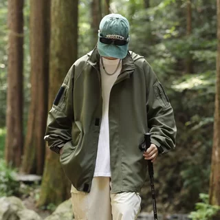 2023春秋季山系冲锋衣外套男魔术贴户外情侣防晒休闲工装连帽夹克