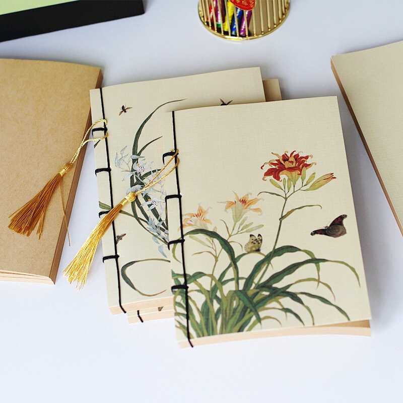Chinese Style Retro Famous Paintings Thread-packed Blank Kraft Paper Book Forbidden City Cultural and Creative Imperial Edict Antique Notes Notes Hand Book